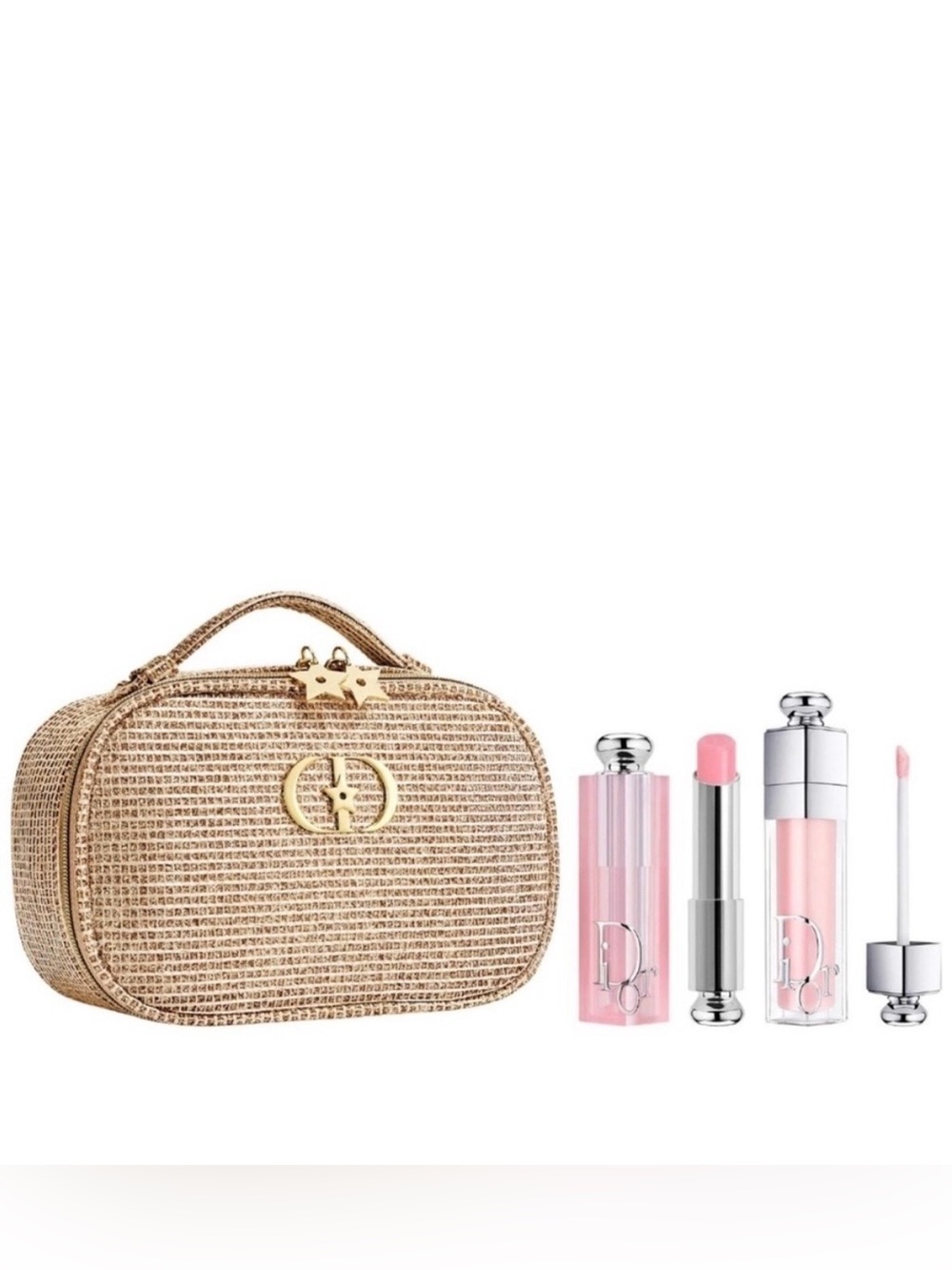 Dior Pink Lip Balm & Gloss Duo with Metallic Gold Cosmetic Case